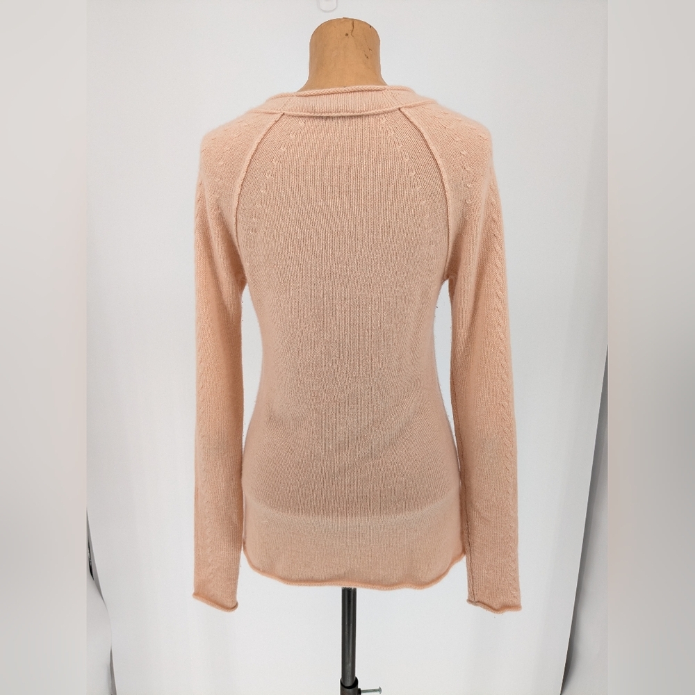 Calypso St. Barth 100% Cashmere Sweater Peach V-Neck Cable-Knit Sleeves Size S - Picture 2 of 15